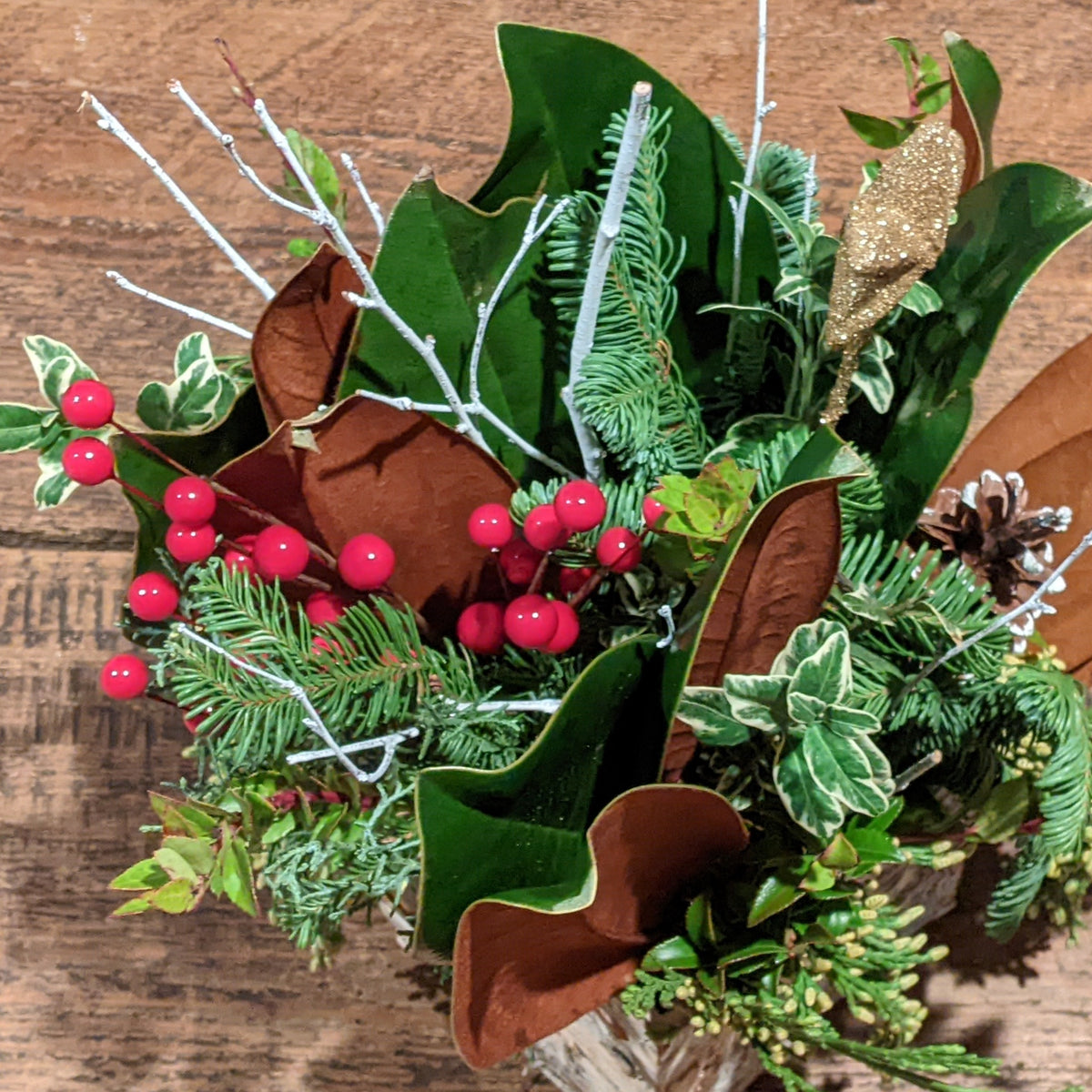 Holiday Centerpiece with Evergreen Foliage (Cambridge)