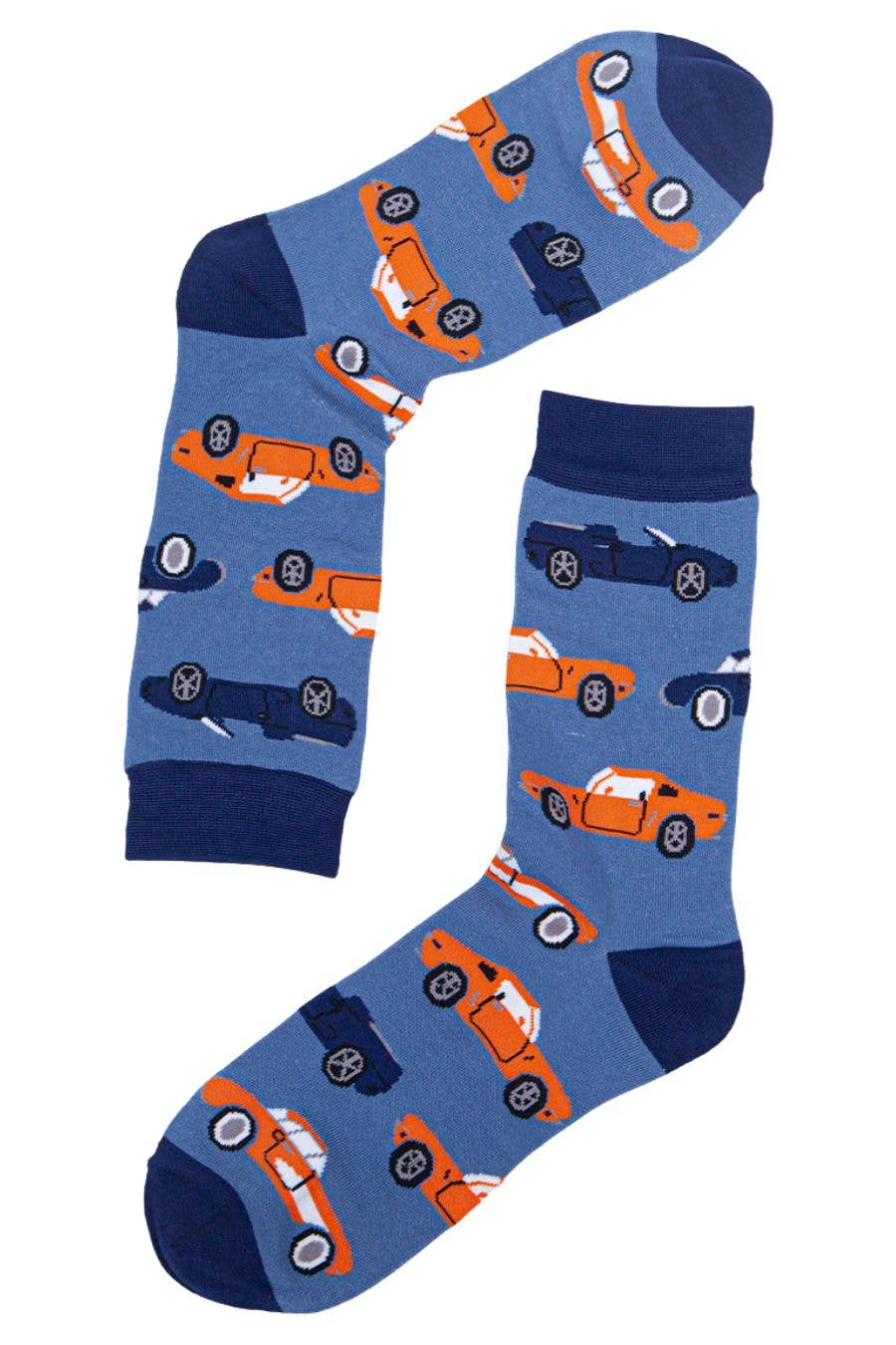 Mens Bamboo Socks Classic Sports Cars Dress Socks Blue