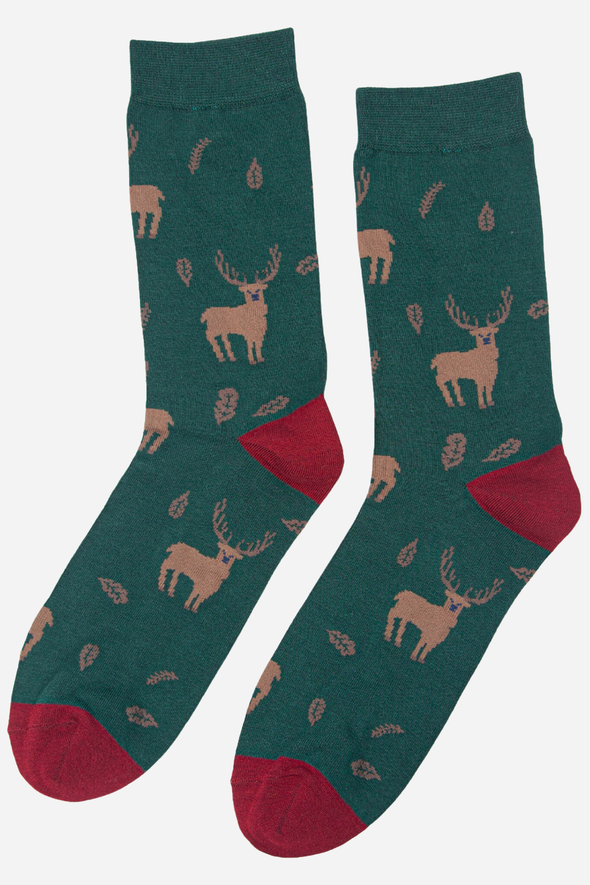 Green Men's Stag Print Bamboo Socks