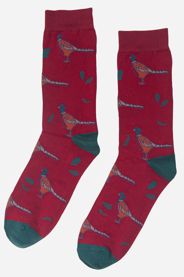 Red Men's Pheasant Print Bamboo Socks