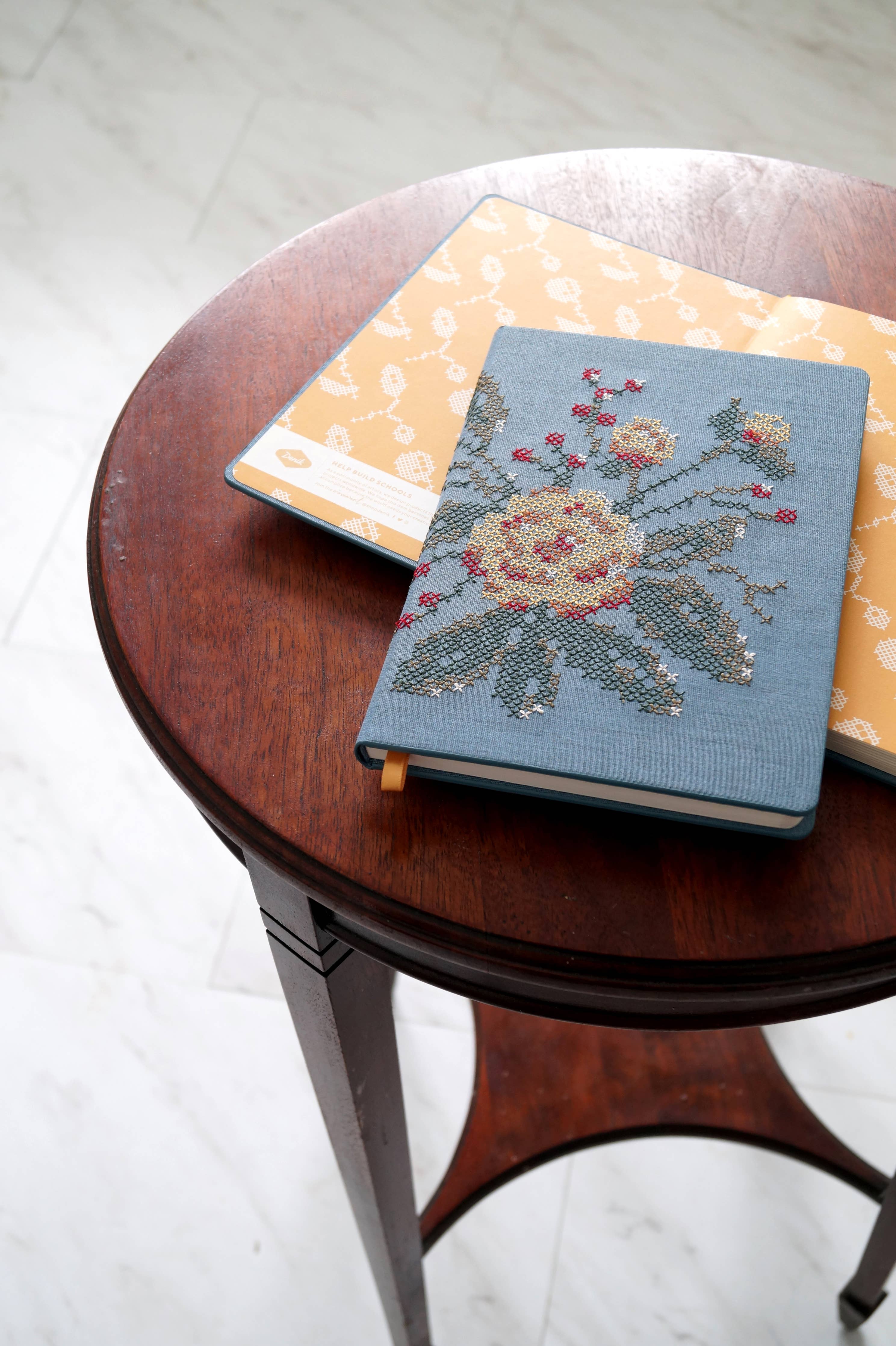 Cross Stitch Flowers Embroidered Journal Notebook