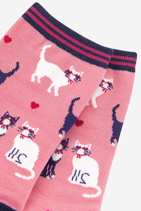 Women's Cats in Love Bamboo Socks in Pink