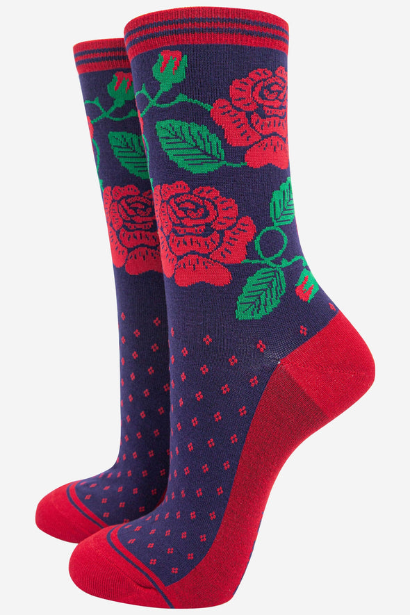 Women's English Rose Floral Print Bamboo Socks