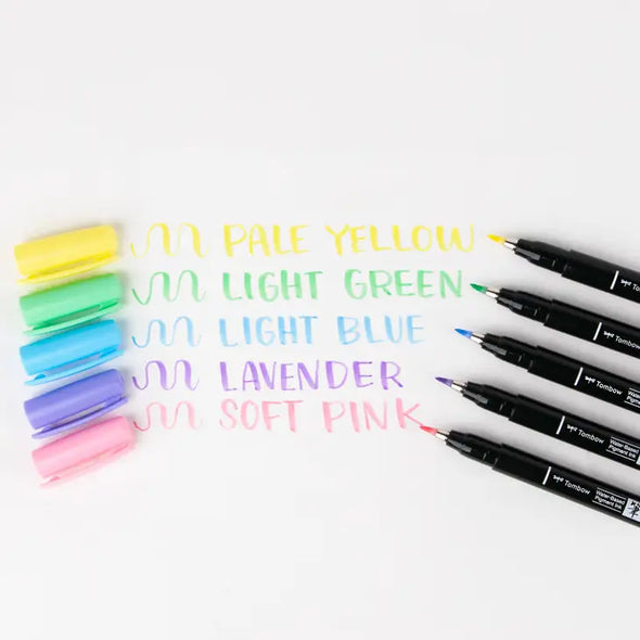 Fudenosuke Pastel Brush Pens, 6-Pack