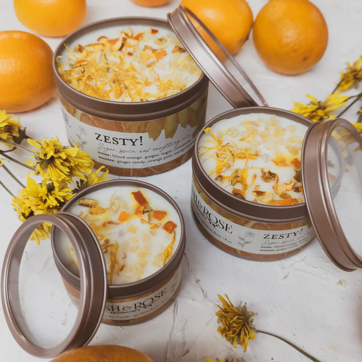 Zesty Orange Ginger Marigold Soy Tin Candle Handmade Gift