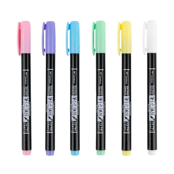 Fudenosuke Pastel Brush Pens, 6-Pack