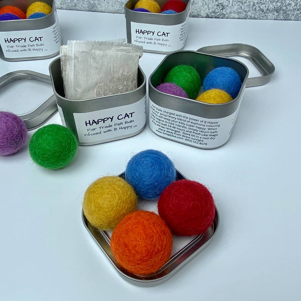 Happy Cat, Catnip Infused Felted Balls Gift Tin