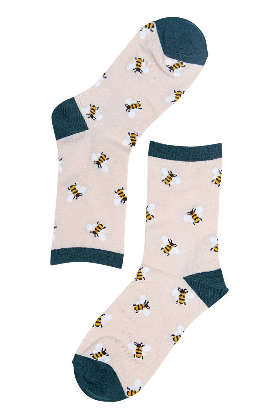 Womens Bamboo Bee Socks Bumblebees Novelty Ankle Socks Cream