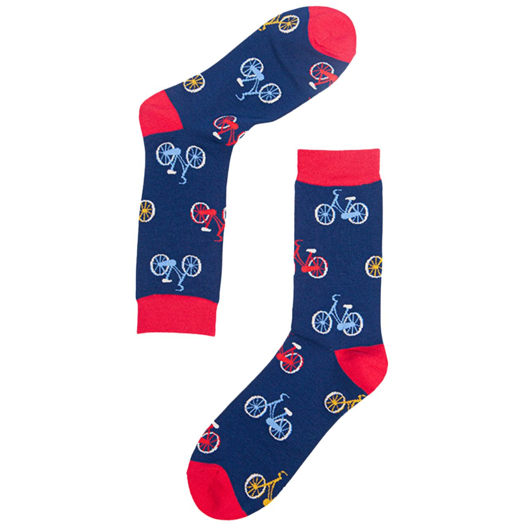 Mens Bamboo Cycling Socks Bicycle Print Novelty Socks Navy B