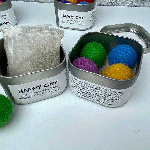 Happy Cat, Catnip Infused Felted Balls Gift Tin