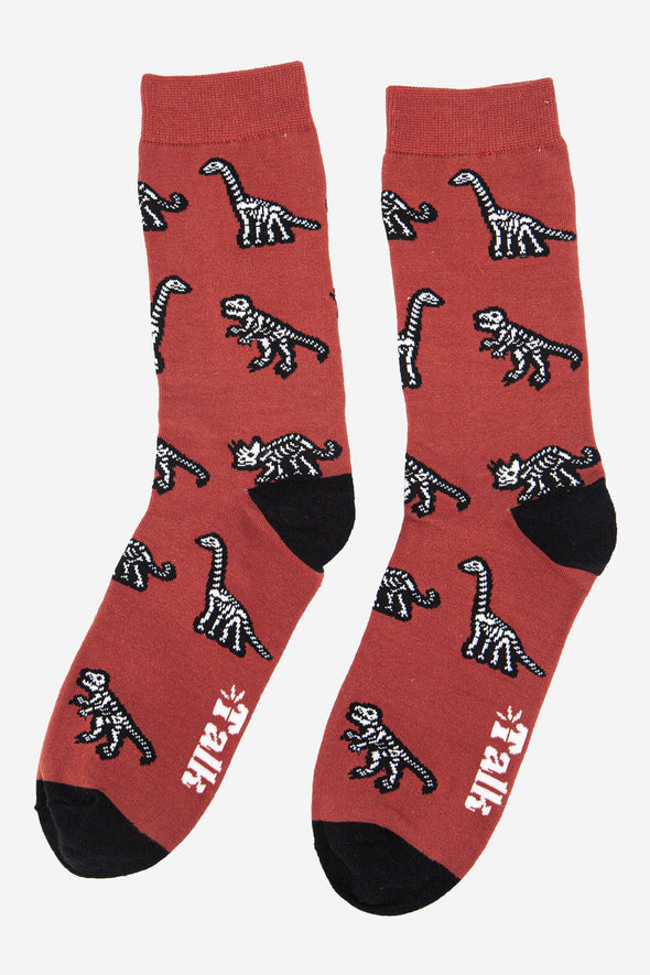 Men's Dinosaur Bones Skeleton Print Bamboo Socks