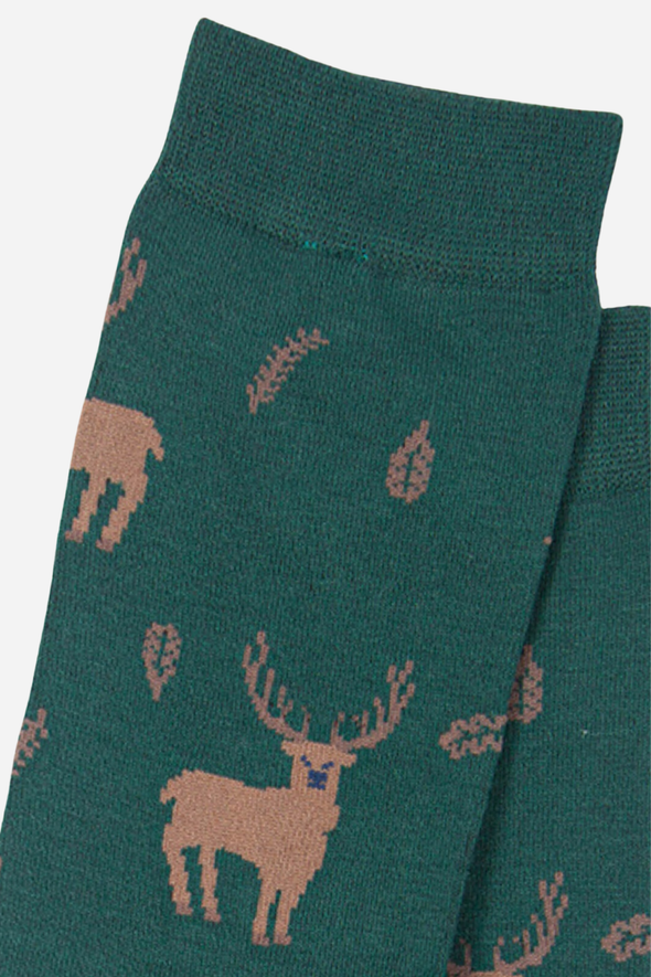 Green Men's Stag Print Bamboo Socks