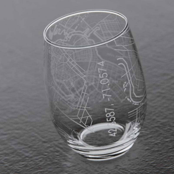 Boston MA Map Stemless Wine Glass