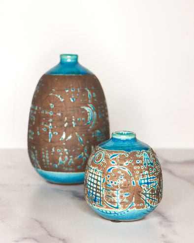 Blue Script Bud vases