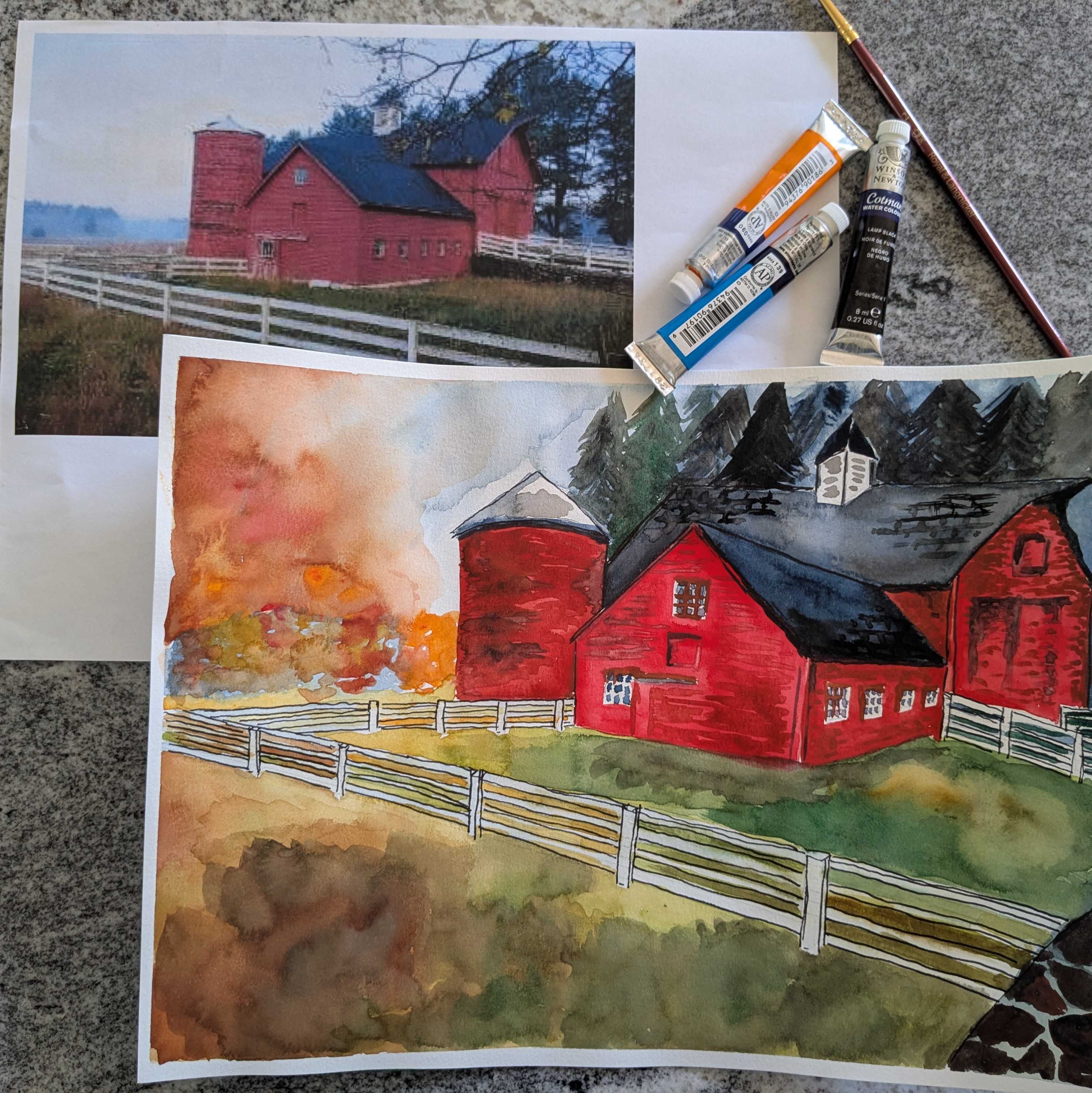 Intermediate Watercolor - New England Red Barn (Cambridge)