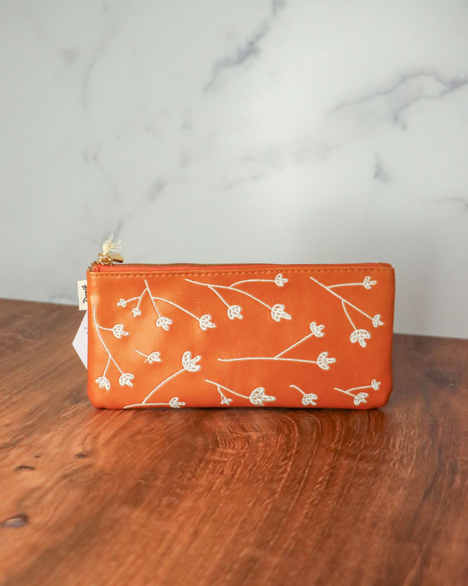 Samantha Vegan Leather Embroidered Pencil Pouch