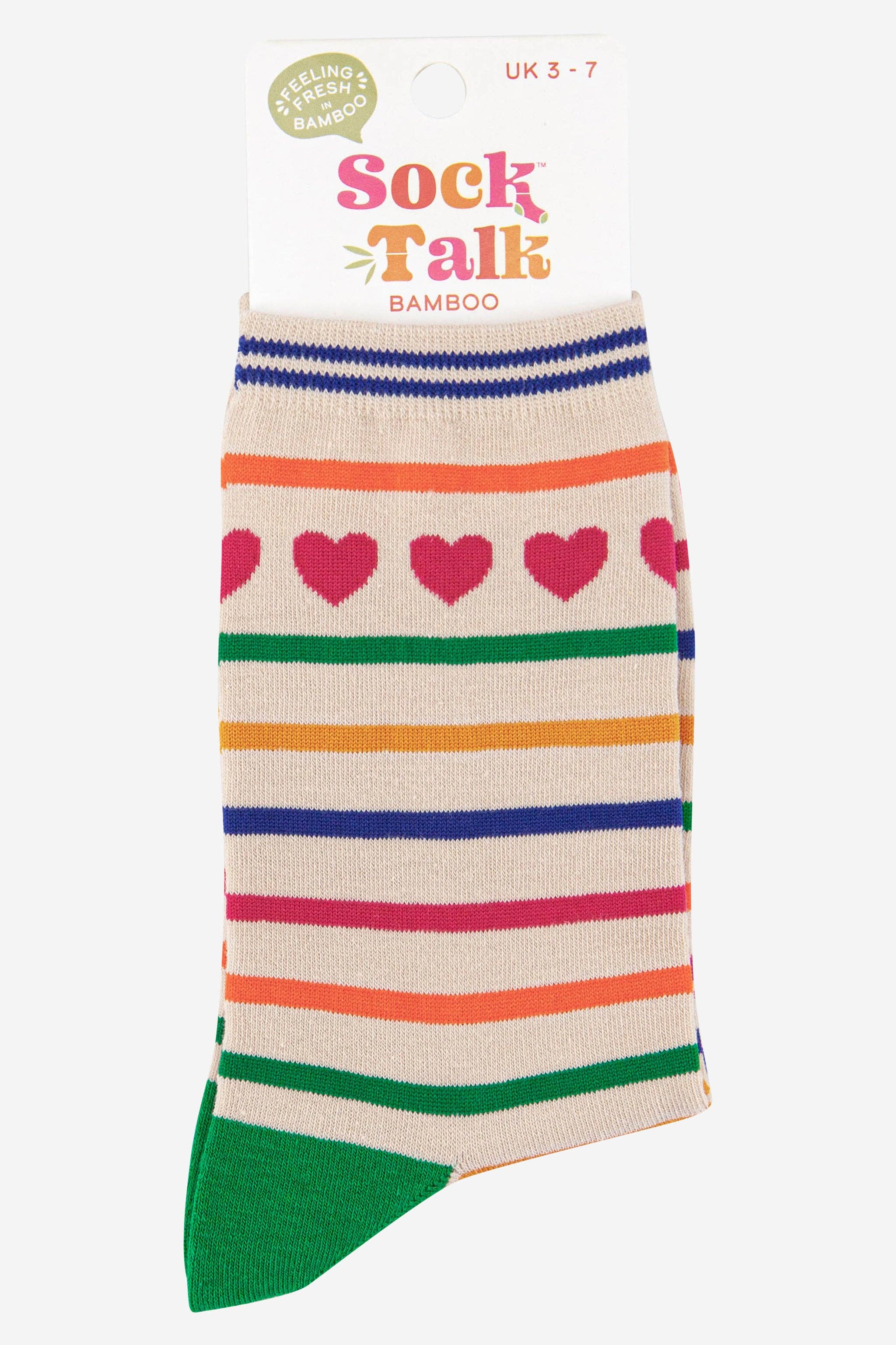 Women's Heart and Stripe Print Bamboo Socks