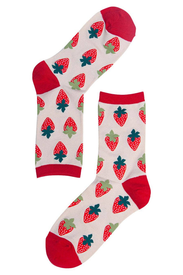 Womens Bamboo Strawberry Ankle Socks Novelty Fruit Socks Red