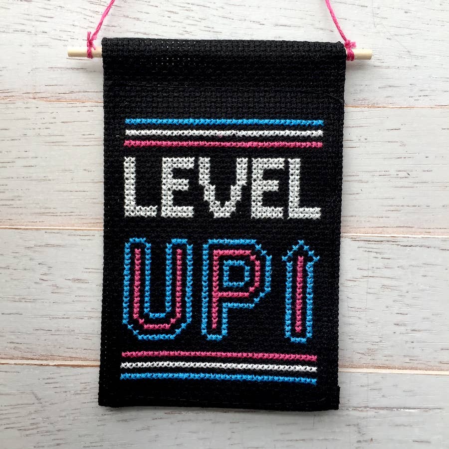 Level Up Tiny Banner Counted Cross Stitch Kit