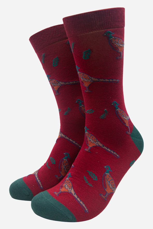 Red Men's Pheasant Print Bamboo Socks