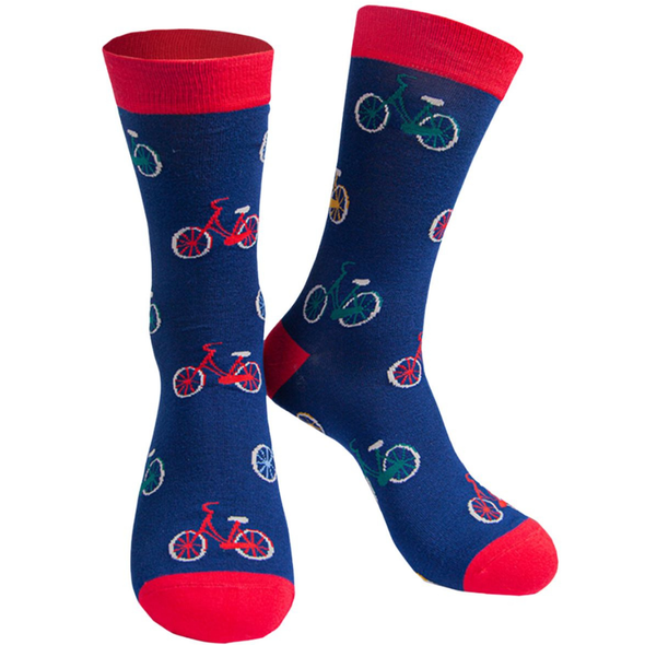 Mens Bamboo Cycling Socks Bicycle Print Novelty Socks Navy B