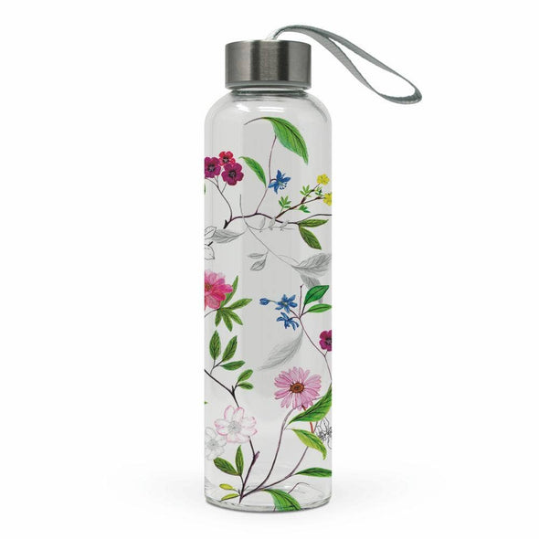 GLASS WATER BOTTLE-FLOWER POWER