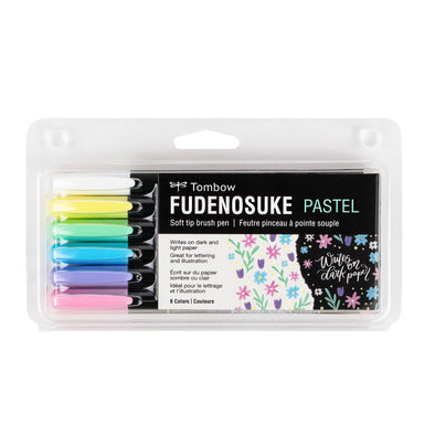 Fudenosuke Pastel Brush Pens, 6-Pack