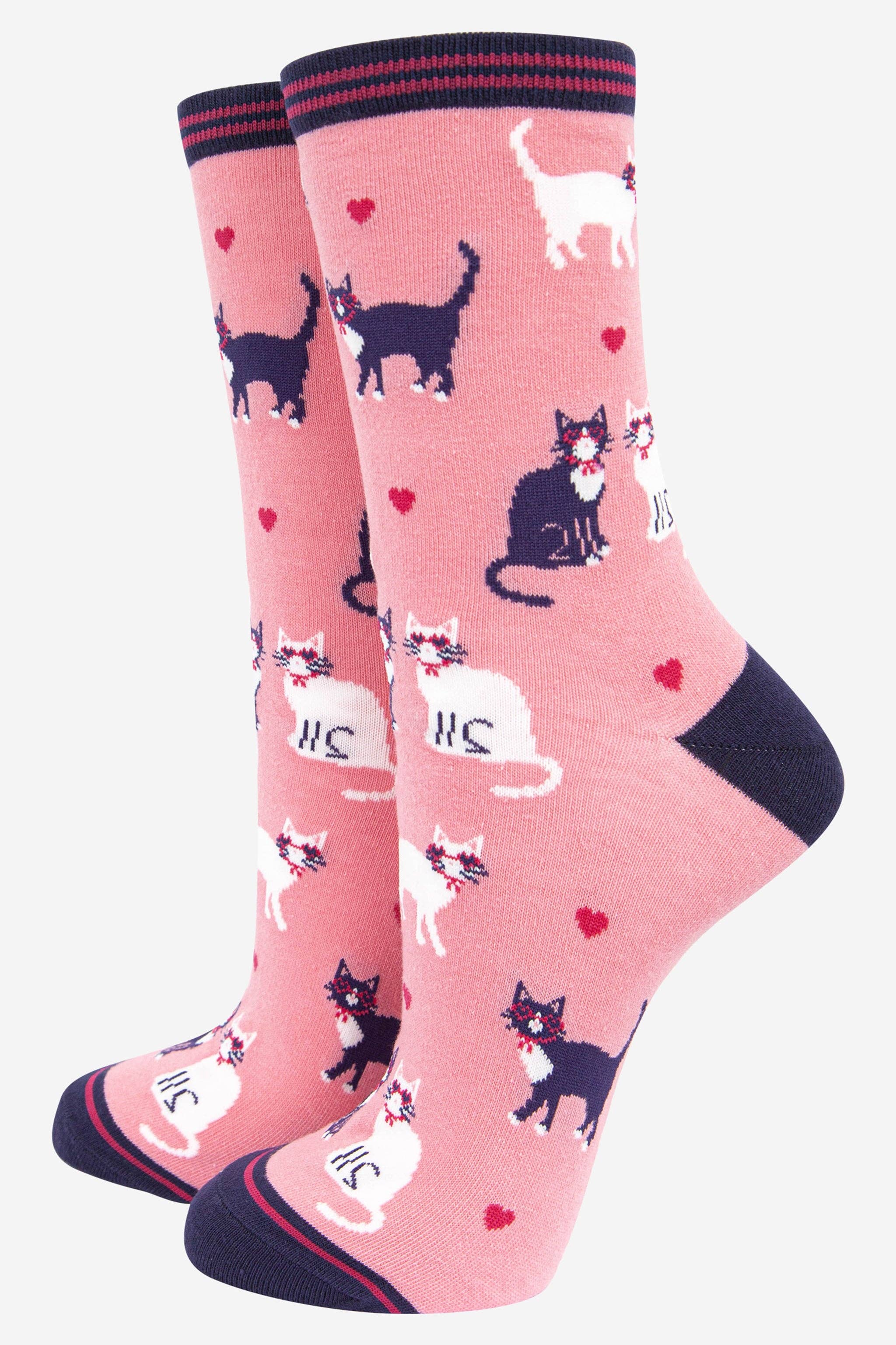 Women's Cats in Love Bamboo Socks in Pink