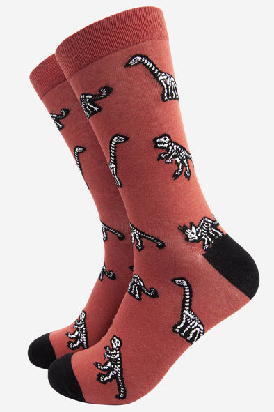 Men's Dinosaur Bones Skeleton Print Bamboo Socks