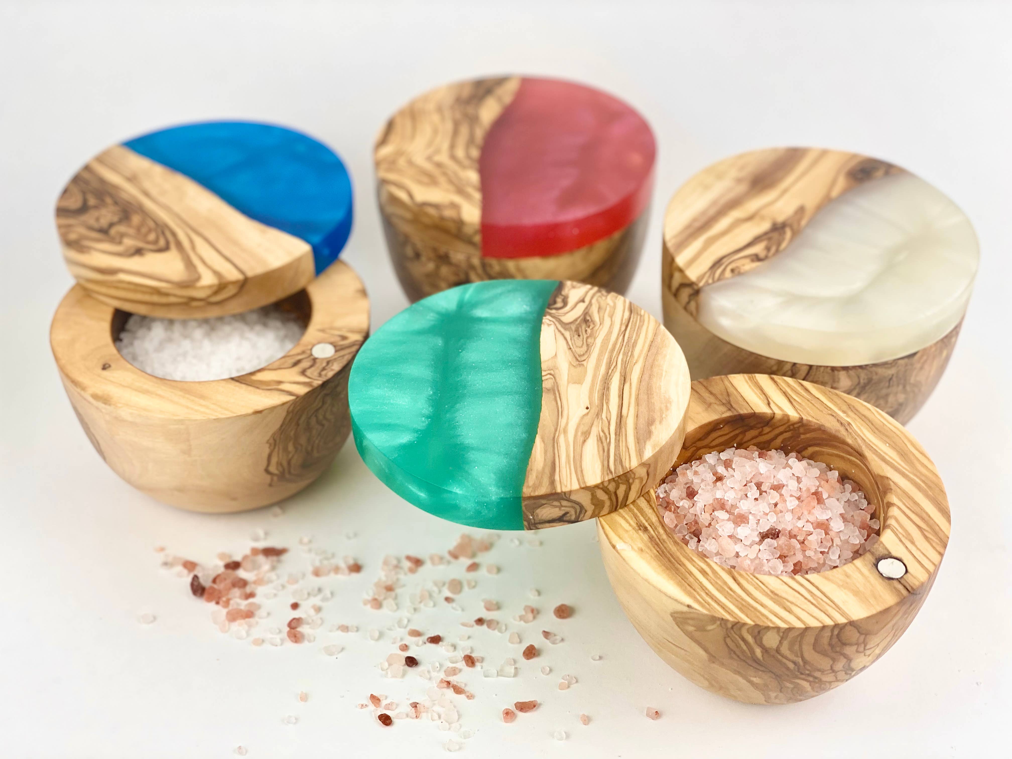 Olive Wood Resin Salt Cellar