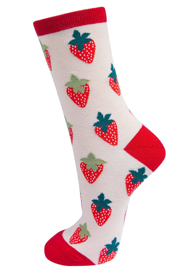 Womens Bamboo Strawberry Ankle Socks Novelty Fruit Socks Red