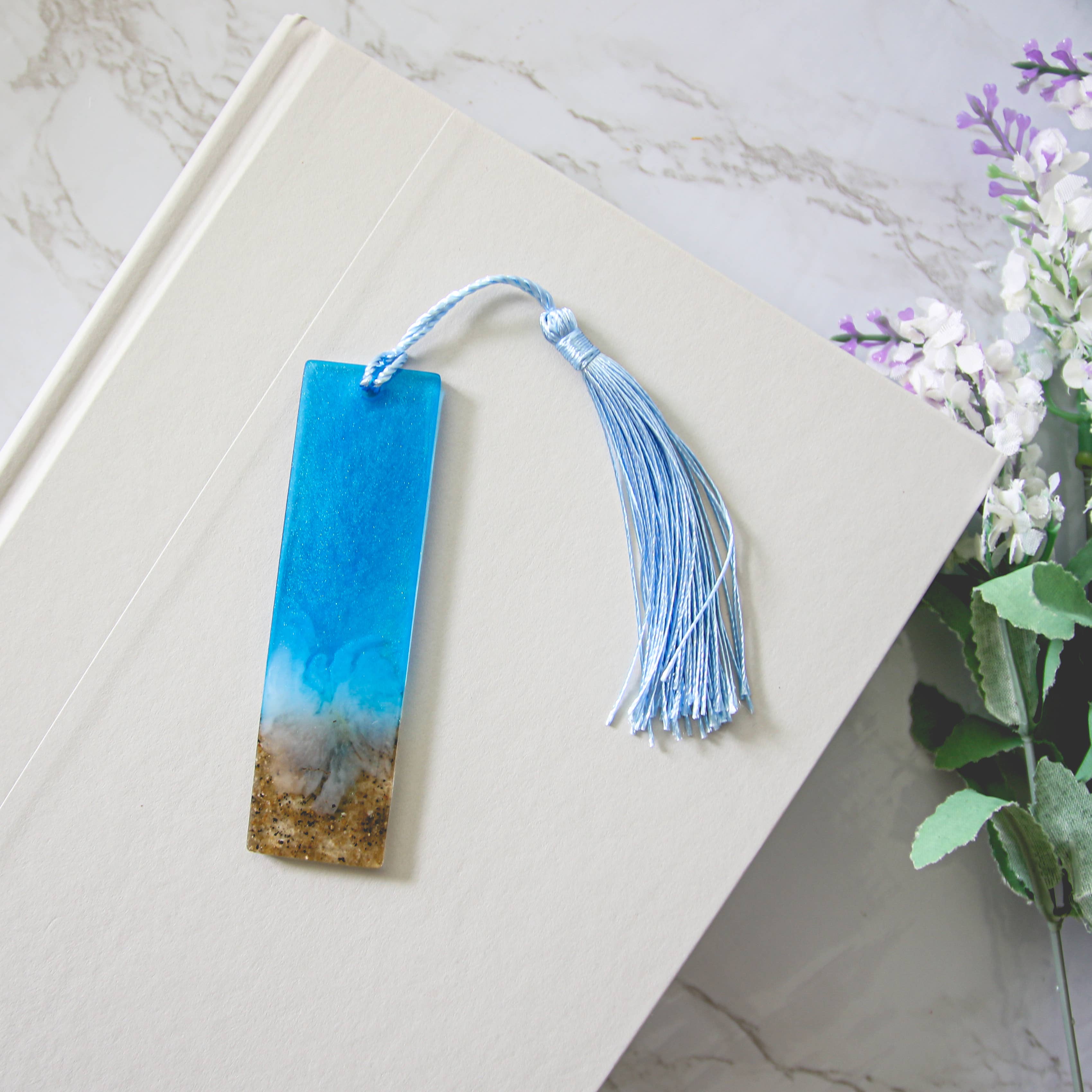 3.5" Beach Theme Resin Bookmark (Assorted Tassel Colors)